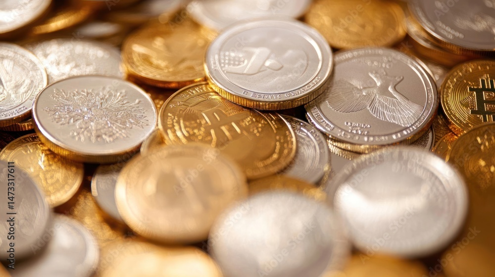Pile of Cryptocurrency Coins: Bitcoin, Litecoin, and More Pile of Cryptocurrency Coins: Bitcoin, Litecoin, and More