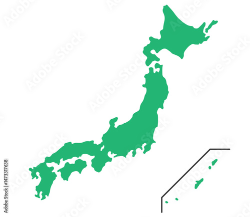 Silhouette Map of Japan in Green （日本地図のシルエット 緑色）