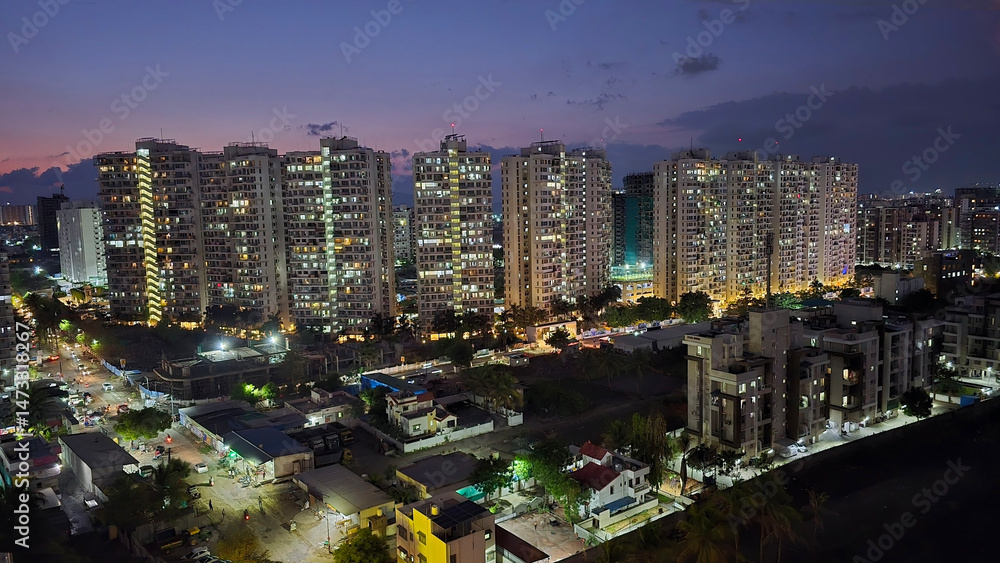 Fototapeta premium indian Metro Cities from the Sky | Cinematic Cityscape Views. Highrise Buildings & Urban Landscapes from Above 