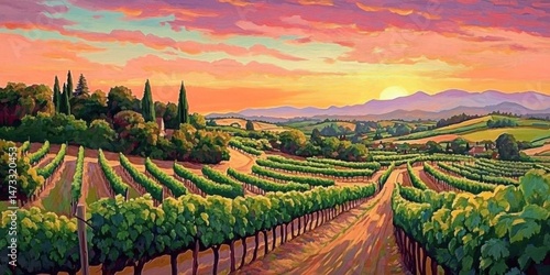 Wallpaper Mural vineyard at sunset Torontodigital.ca