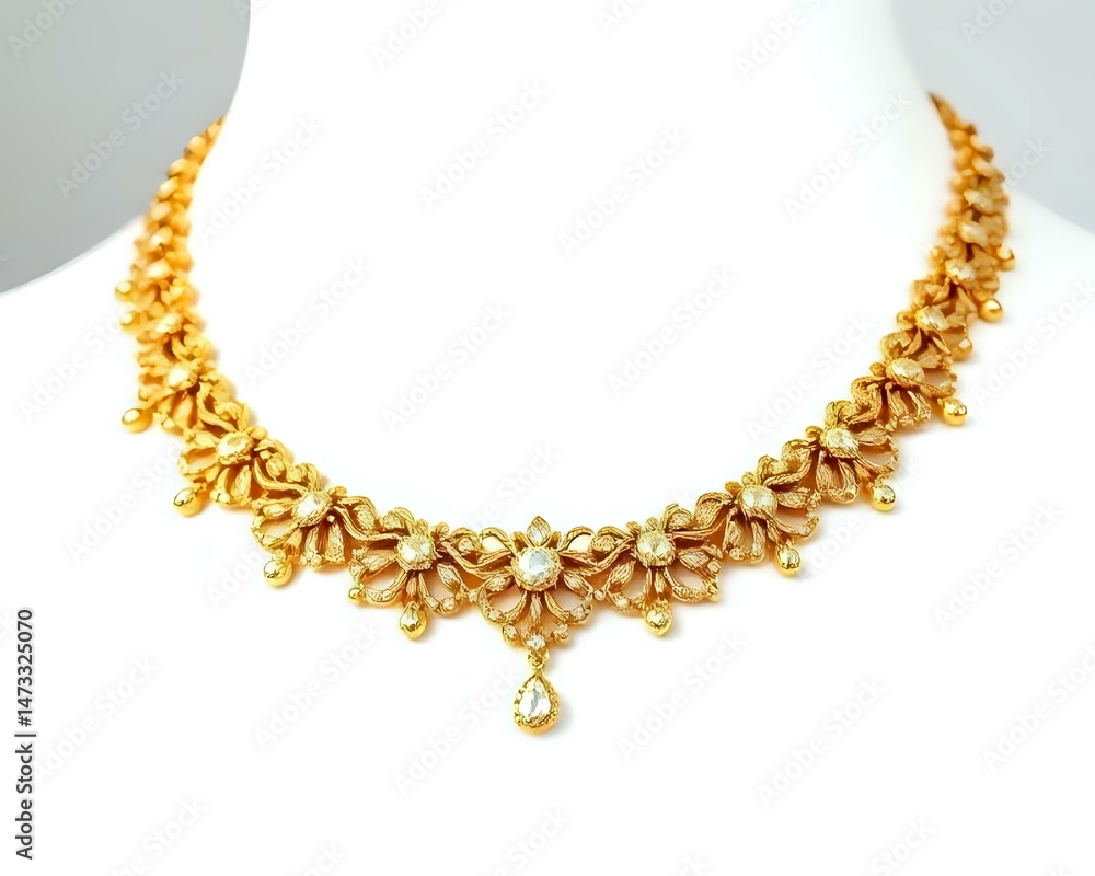Obraz premium gold necklace isolated on white background