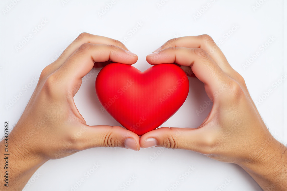 Fototapeta premium two hands holding a red heart on a white background