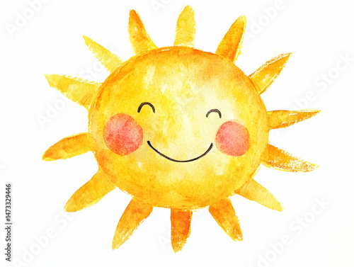 Bright smiling watercolor sun illustration, great for a joyful nursery.