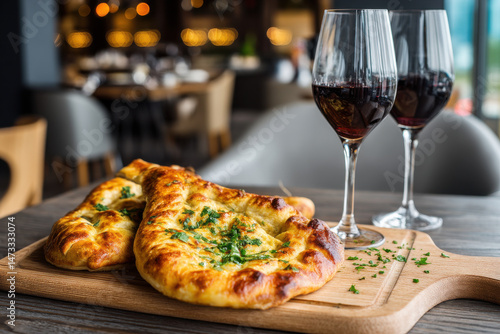 Wallpaper Mural Khachapuri served with red wine in a restaurant Torontodigital.ca