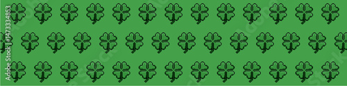 Lucky pixel four leaf clover vector in seamless repeat pattern. Perfect for St. Patrick's Day, gaming assets, Irish themes, and good luck designs.