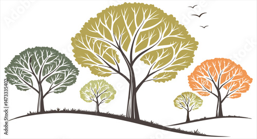 Colourful tree canopies depicting nature’s changing seasons in artistic landscape