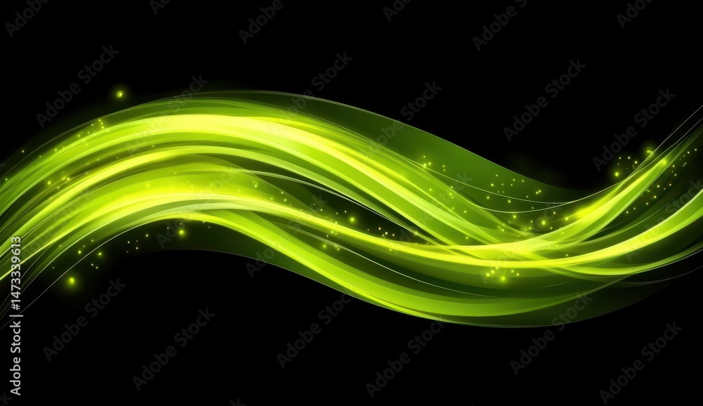 Obraz premium Abstract glowing green waves on black background (1)