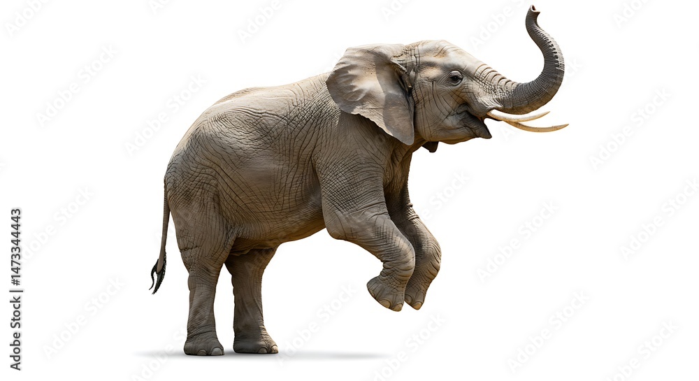 Obraz premium Majestic Elephant Leap Of Joy Against White Background