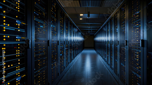 Server room hallway with bright light