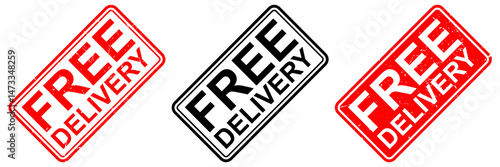 Distressed grunge free delivery stamp vector with rough edges. Ideal for e-commerce promotions, shipping labels, vintage packaging, and sale announcements.