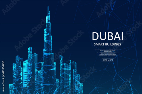 Smart building concept design for Dubai. Abstract polygonal lines. Graphic concept for your design.