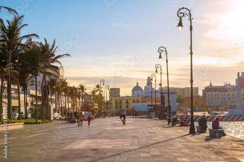 Veracruz, Mexico. Beautiful sunset at the Port's embarkation area next to the malecon, a place that functions as a tourist and commercial site.