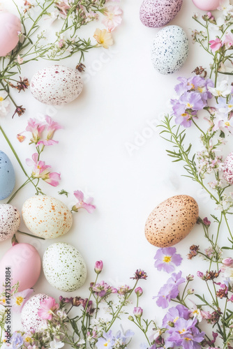 Pastel Easter Eggs and Spring Flowers Arrangement