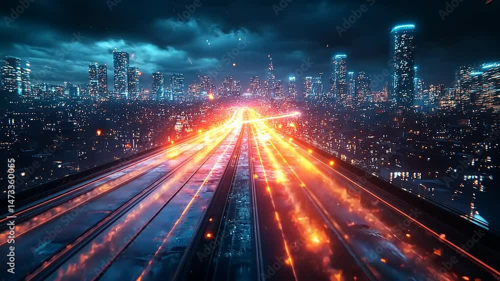 Neon Cityscape with Futuristic Light Trails Neon Cityscape with Futuristic Light Trails