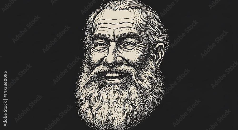 Fototapeta premium Joyful Elder: A Detailed Ink and Wash Portrait