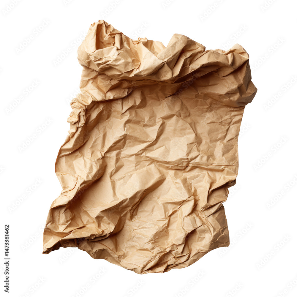 Obraz premium A crumpled sheet of brown packing paper. The paper is textured and shows wrinkles and creases