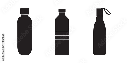 Bottle icon set. Bottle vector icon. Bottle icon with different style. Black and white color.