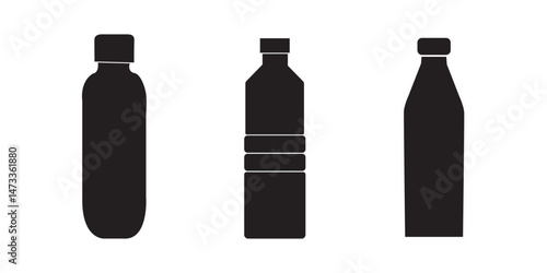 Bottle icon set. Bottle vector icon. Bottle icon with different style. Black and white color.