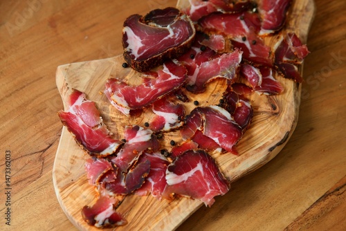 Dried meat on wood