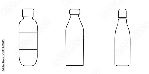 Bottle icon set. Bottle vector icon. Bottle icon with different style. Black and white color.