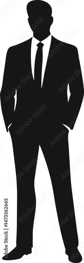 Silhouette of a businessman in a suit, standing confidently Silhouette of a businessman in a suit, standing confidently