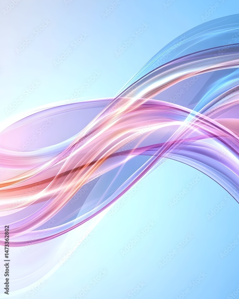 A vibrant, translucent wave of pink, blue, and orange hues flows gracefully across a soft blue background A vibrant, translucent wave of pink, blue, and orange hues flows gracefully across a soft blue background