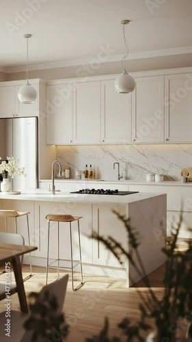 Bright White Minimalist Modern Kitchen Interior Design