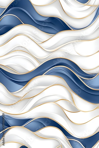 Abstract blue and white wavy pattern with gold accents