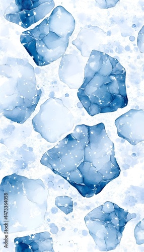 Abstract blue and white watercolor pattern with speckled details