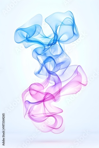 Abstract swirling shapes in blue and pink on a white background
