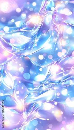 Abstract swirls of light blue, purple, and white with bokeh effects