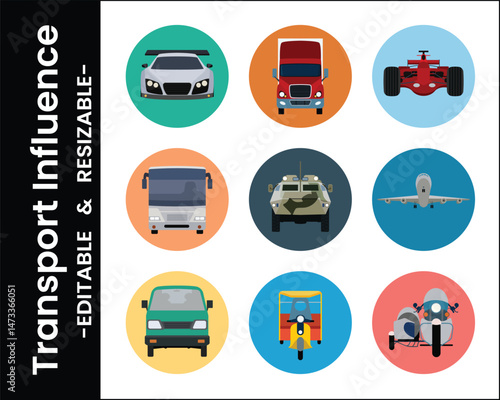 Diverse Transportation Vehicles Collection Flat Design Icons Car Truck Airplane Bus Motorcycle And More
