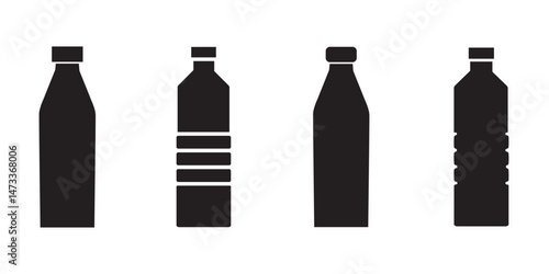 Bottle icon set. Bottle vector icon. Bottle icon with different style. Black and white color.