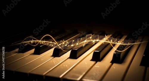 Wallpaper Mural Piano keyboard keys with glowing musical notes. Torontodigital.ca