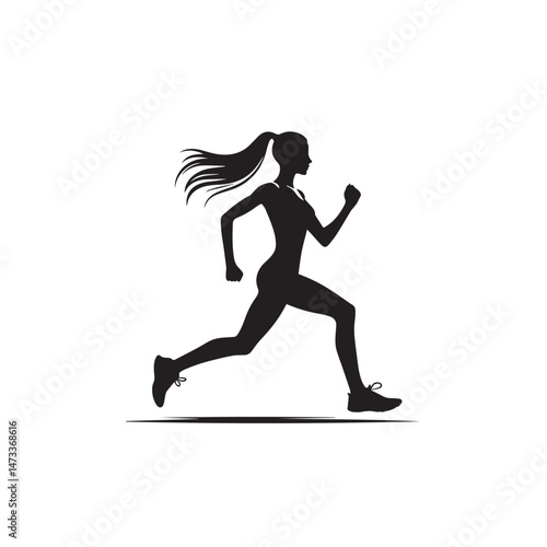 "Silhouette of a Sportswoman Running" "Active Sportswoman Running Silhouette" "Running Woman Silhouette in Motion"	