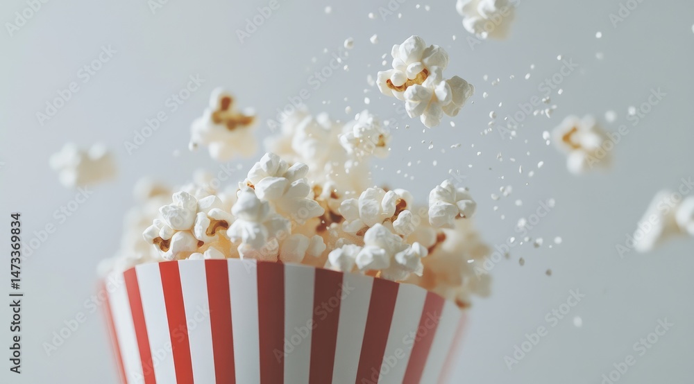 Popcorn explosion in striped container Popcorn explosion in striped container