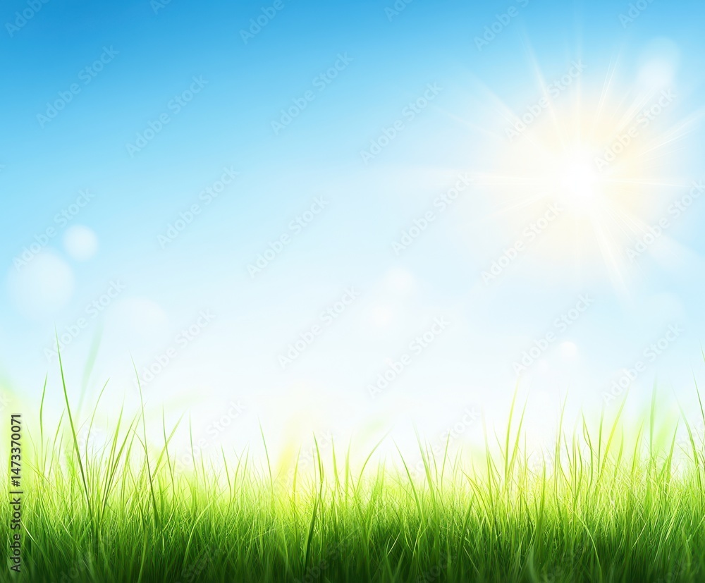 Lush green grass under a bright, sunny sky Lush green grass under a bright, sunny sky