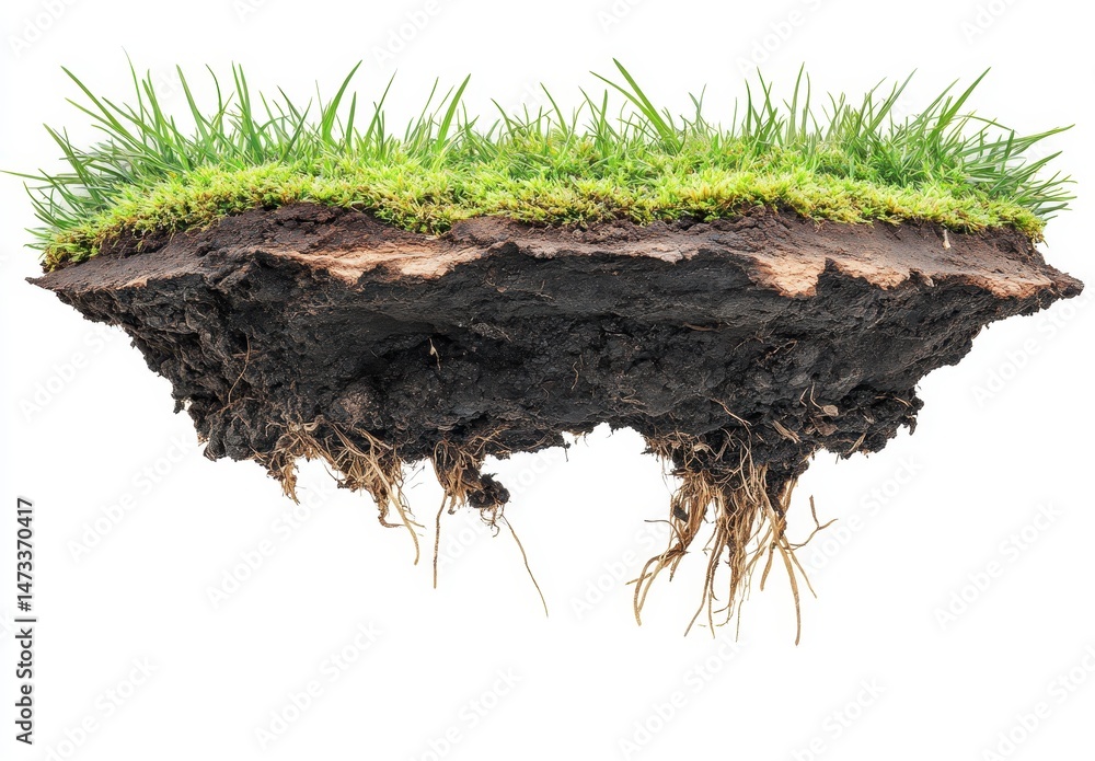 Fototapeta premium Floating patch of earth with grass and roots