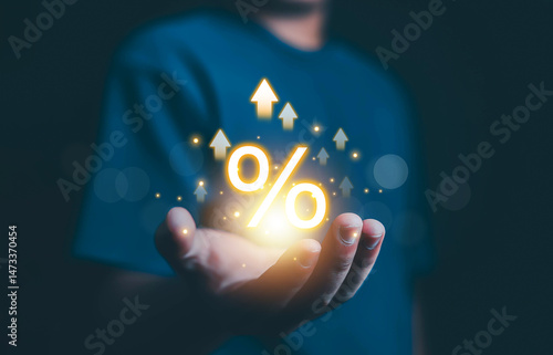 фотографія show  percentage, special offer of shopping department store discount and tax concept, adjusting interest rates, raising interest rates to fight inflation returns on investments