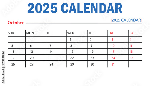 2025 Calendar Template October Page