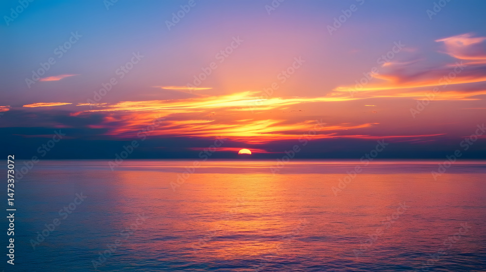 Fototapeta premium Tranquil Sunset Over Serene Ocean Horizon