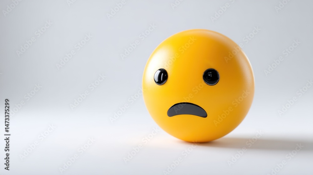 Fototapeta premium Yellow egg with sad face expression on white background.