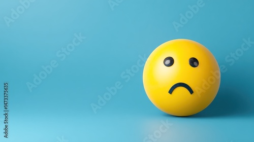 Yellow sad face emoticon on a blue background expressing negative emotion.