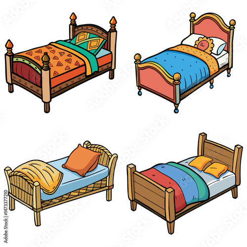 wooden 3d illustration a bed furniture, a concept for home,A collection of comfortable bed with pillows sits as furniture in a bedroom interior design, A comfortable bed with pillows,