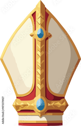 Elegant Fantasy Bishop Mitre with Gold Trim and Blue Gem – Clerical Crown Icon for Games and Digital Art