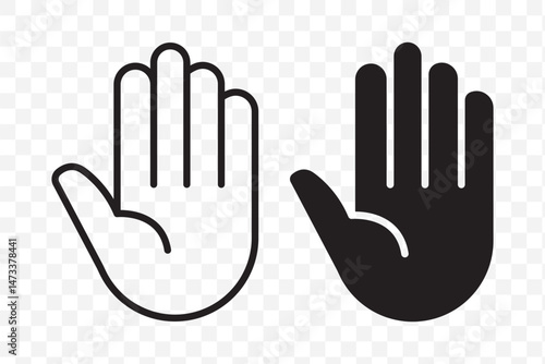 Raised hand icon symbolizing stop or interaction. Stop hand icon. Set of hand hello icons. EPS 10