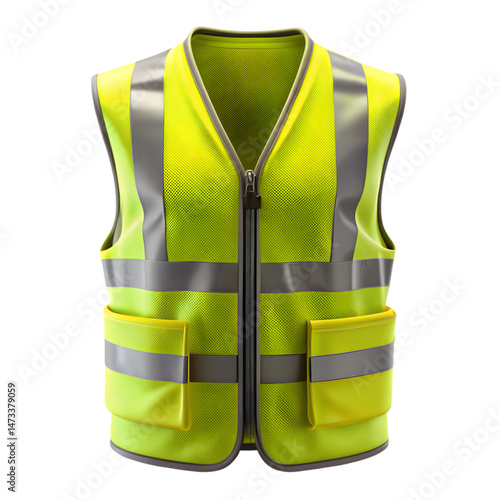 modern hi vis safety work vest mockup front view isolated on transparent background