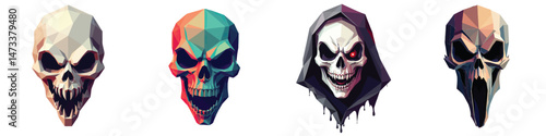 Set of 4 Stylized Skull Vector Illustrations
