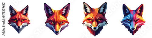 Cut-out set of low-poly spectral fox mask in a vector illustration against a Transparent or white background, best for logo design, print, sticker or clipart.