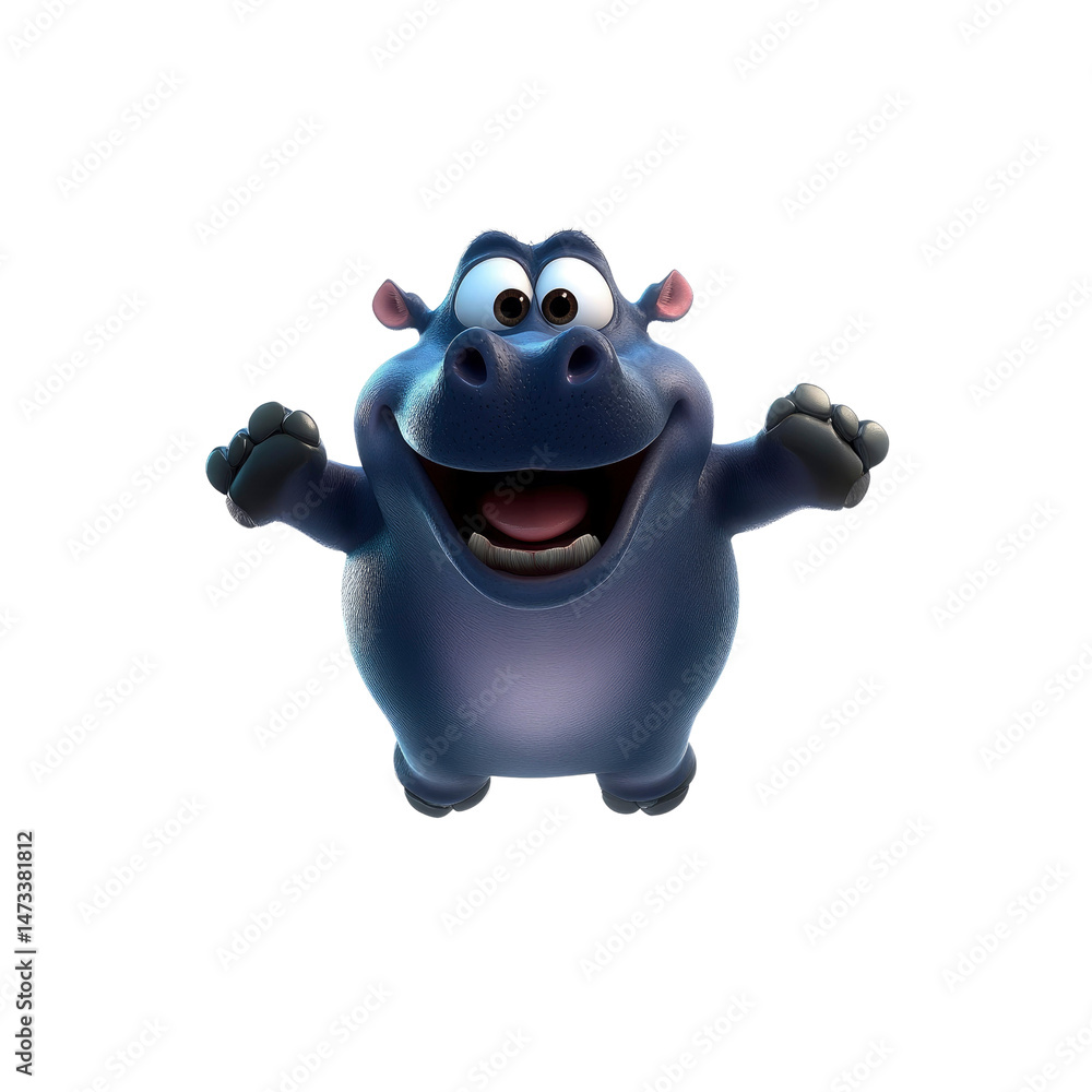 Naklejka premium Cheerful 3D Render of a Happy Hippopotamus with Open Arms